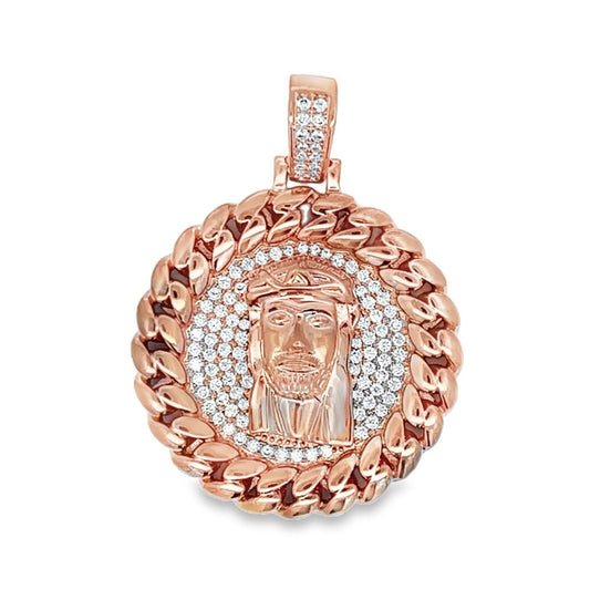 #2 Cuban Jesus Medallion Rose Gold CZ Iced Out Pendant HipHopBling