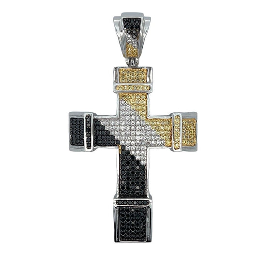 3 Color Chunky Cross CZ Iced Out Pendant HipHopBling