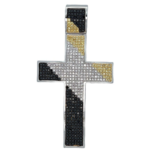 3 Color Diagonal Bling Cross CZ Iced Out Pendant HipHopBling