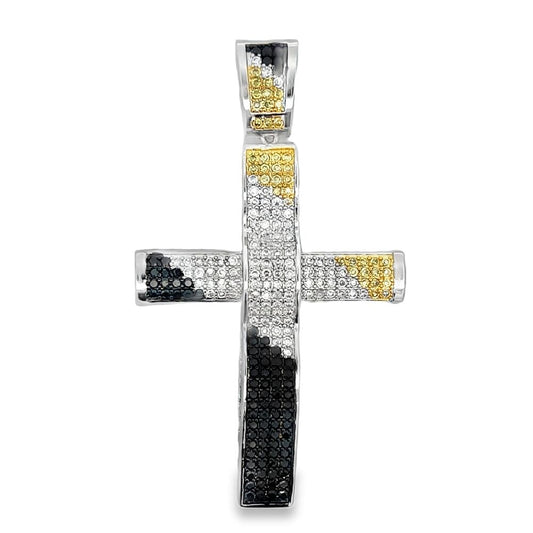 3 Color Diagonal Rounded Cross CZ Iced Out Pendant HipHopBling