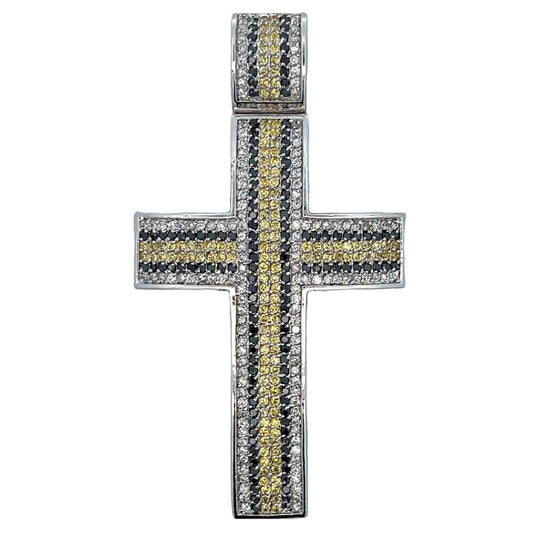 3 Color Striped Ice Cross CZ Iced Out Pendant HipHopBling