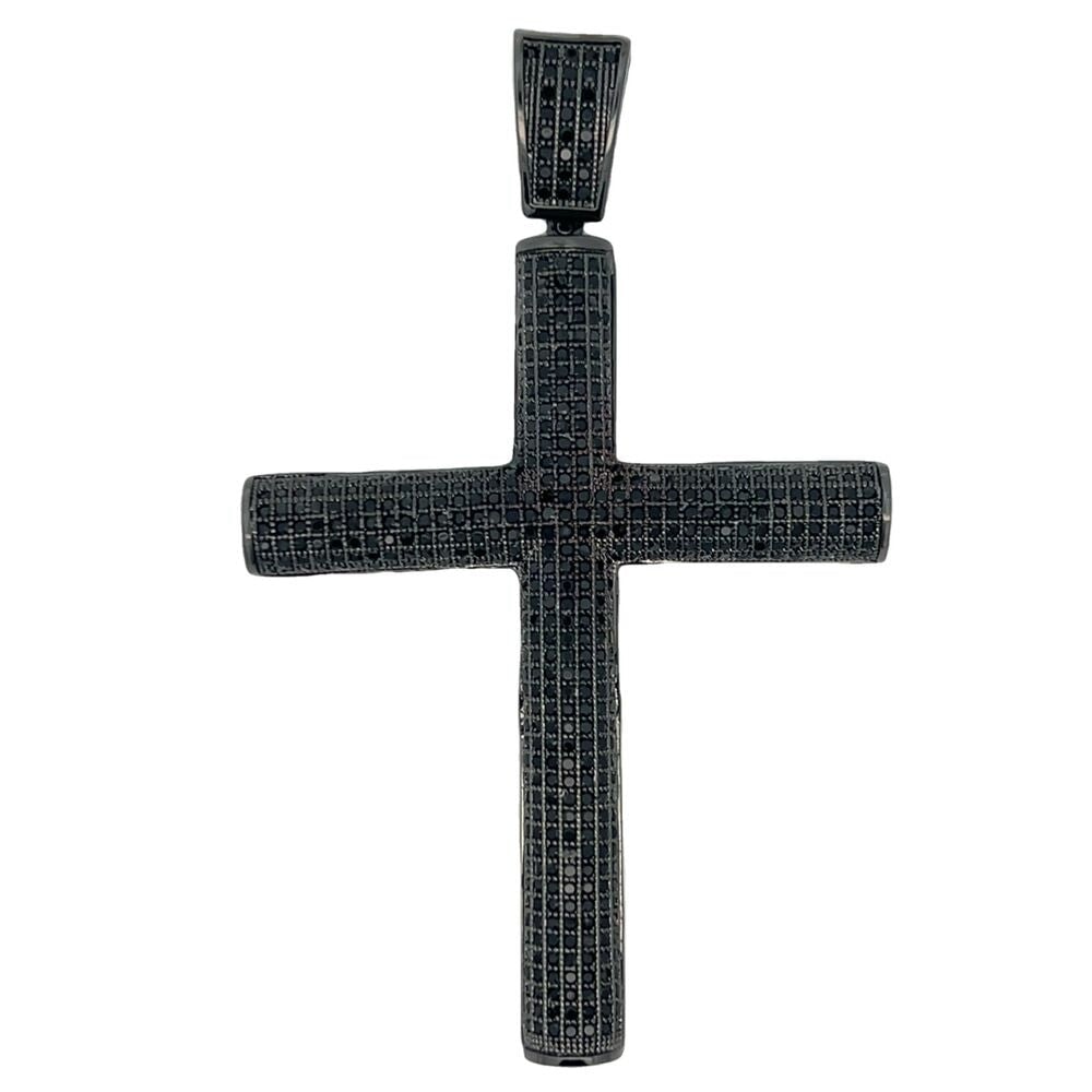 3D Cylinder Cross All Black CZ Iced Out Pendant HipHopBling