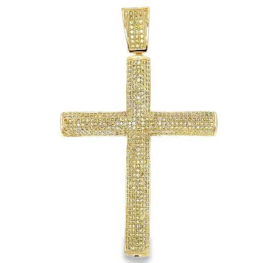 3D Cylinder Cross Canary Yellow CZ Iced Out Pendant HipHopBling