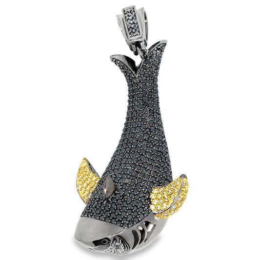 3D Shark Black & Yellow CZ Iced Out Pendant HipHopBling