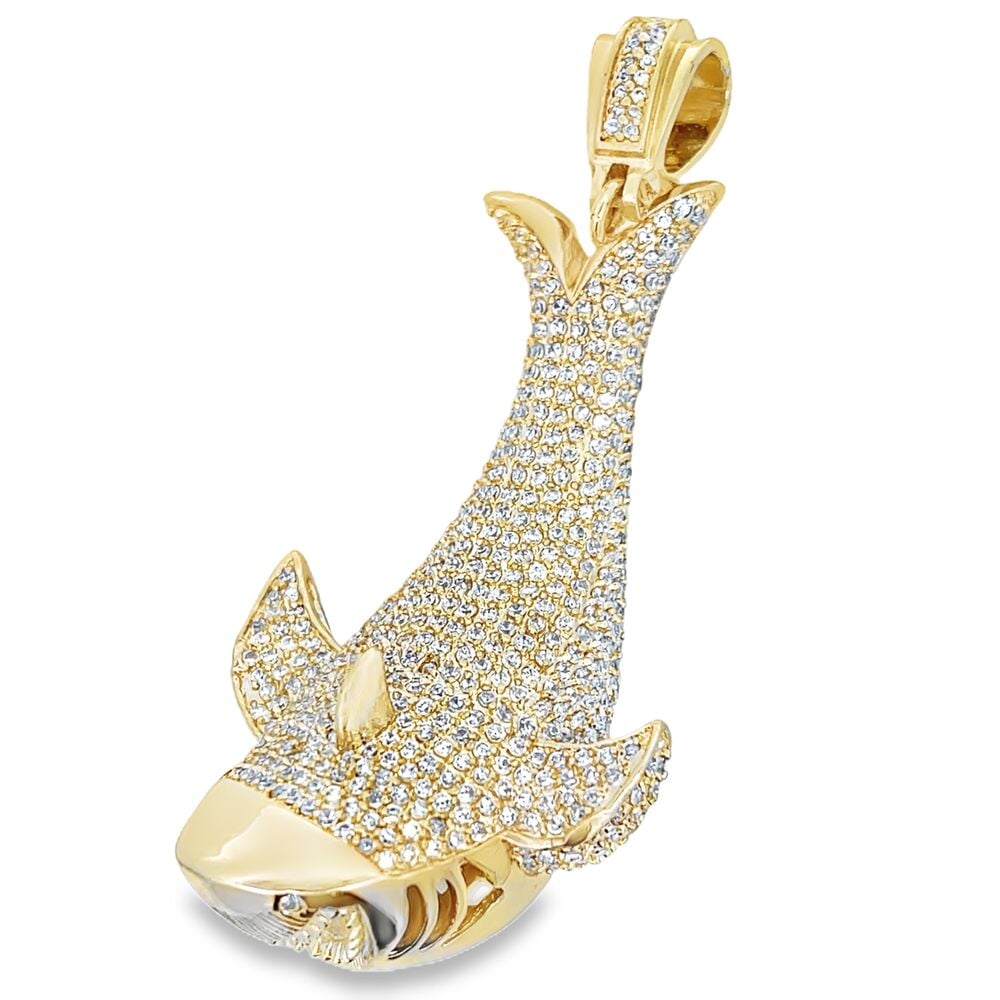 3D Shark Gold CZ Iced Out Pendant HipHopBling