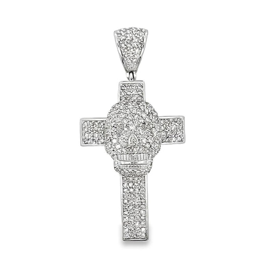 3D Skull Cross CZ Iced Out Pendant HipHopBling