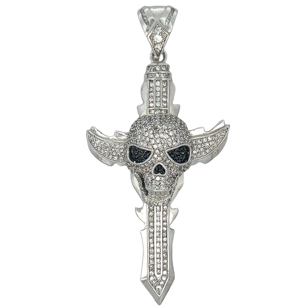 3D Skull Sword CZ Iced Out Pendant HipHopBling