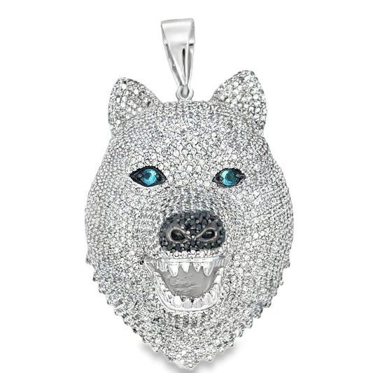 3D Wolf Face CZ Iced Out Pendant HipHopBling