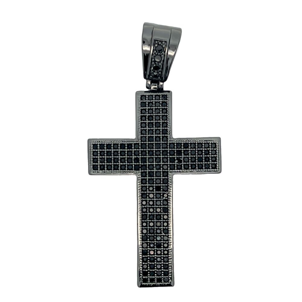 4 Row Black on Black Cross CZ Iced Out Pendant HipHopBling