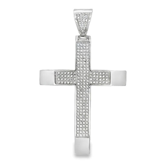 4 Row Polished Row Cross CZ Iced Out Pendant HipHopBling