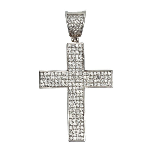 4 Rows CZ Cross Iced Out Pendant HipHopBling