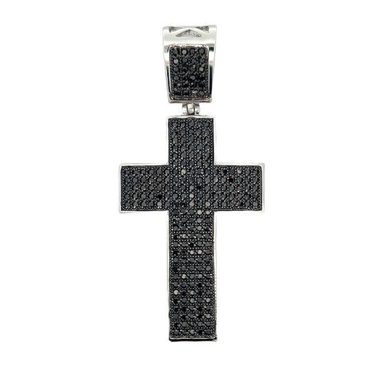 5 Row Black Cross CZ Iced Out Pendant HipHopBling