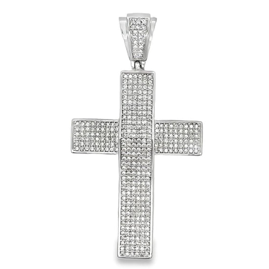 6 Row Clean Cross CZ Iced Out Pendant HipHopBling