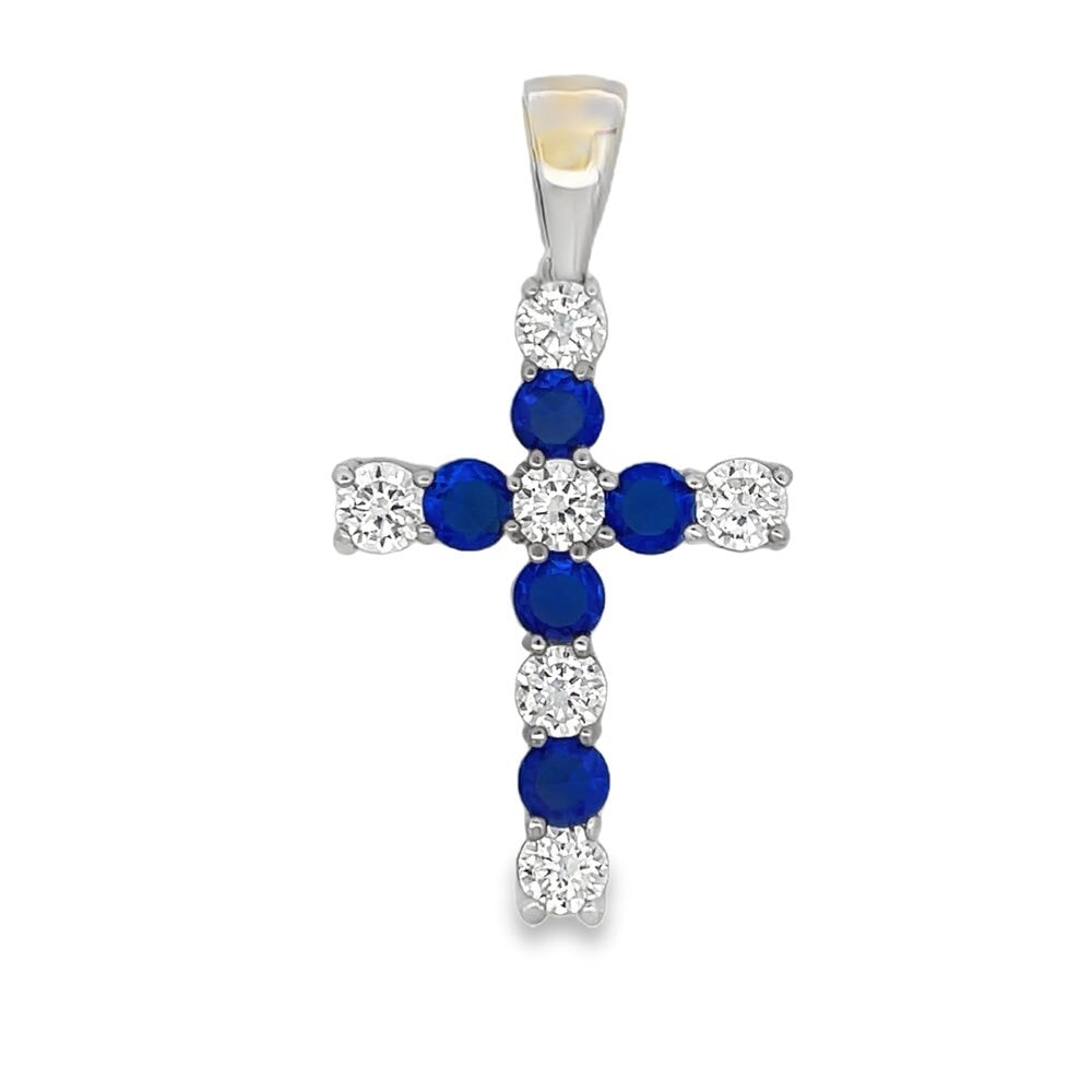 6MM Tennis Cross Blue & White CZ Iced Out Pendant HipHopBling