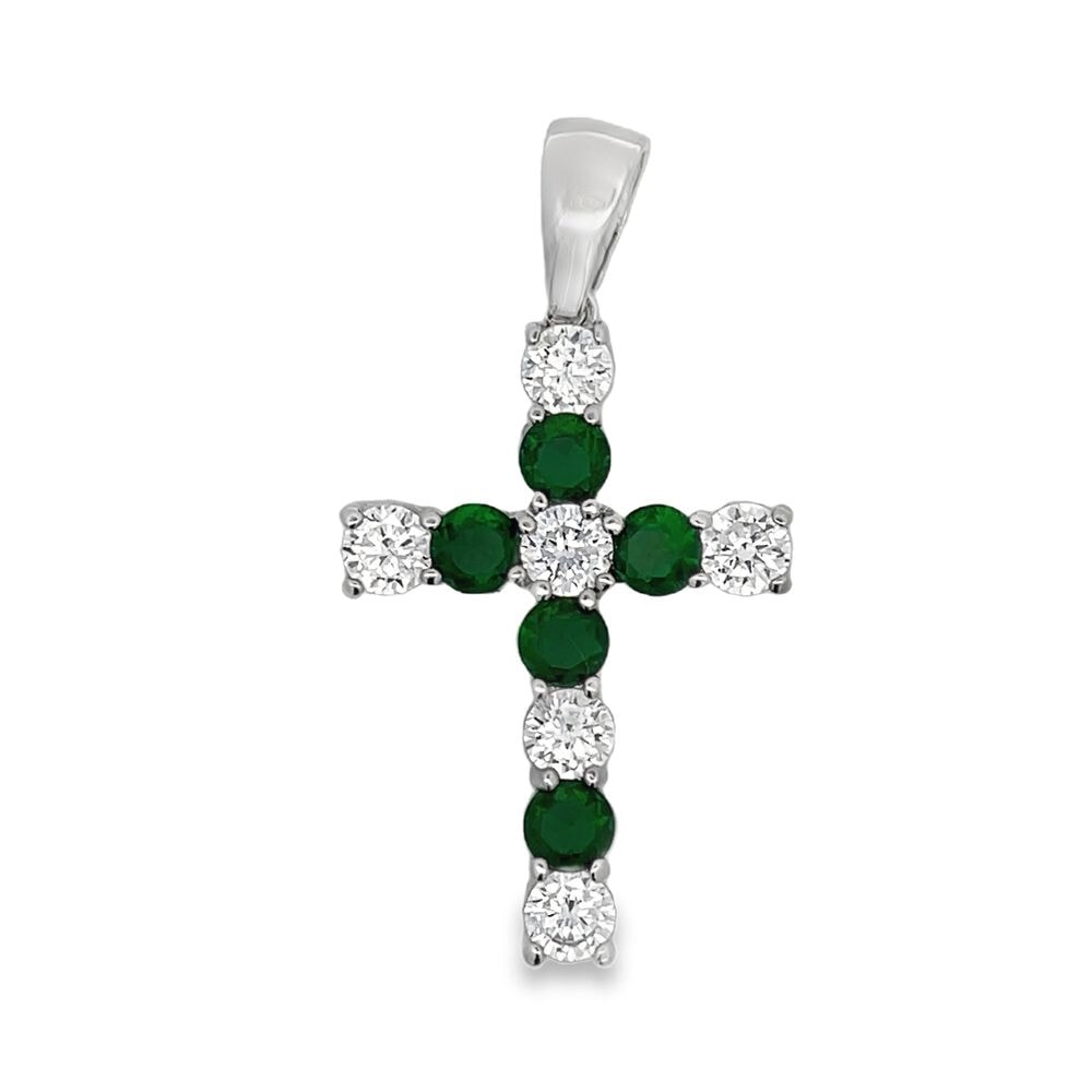 6MM Tennis Cross Green & White CZ Iced Out Pendant HipHopBling