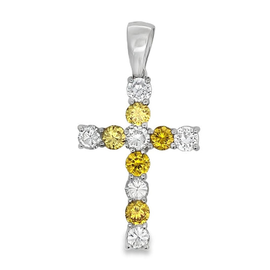 6MM Tennis Cross Yellow & White CZ Iced Out Pendant HipHopBling