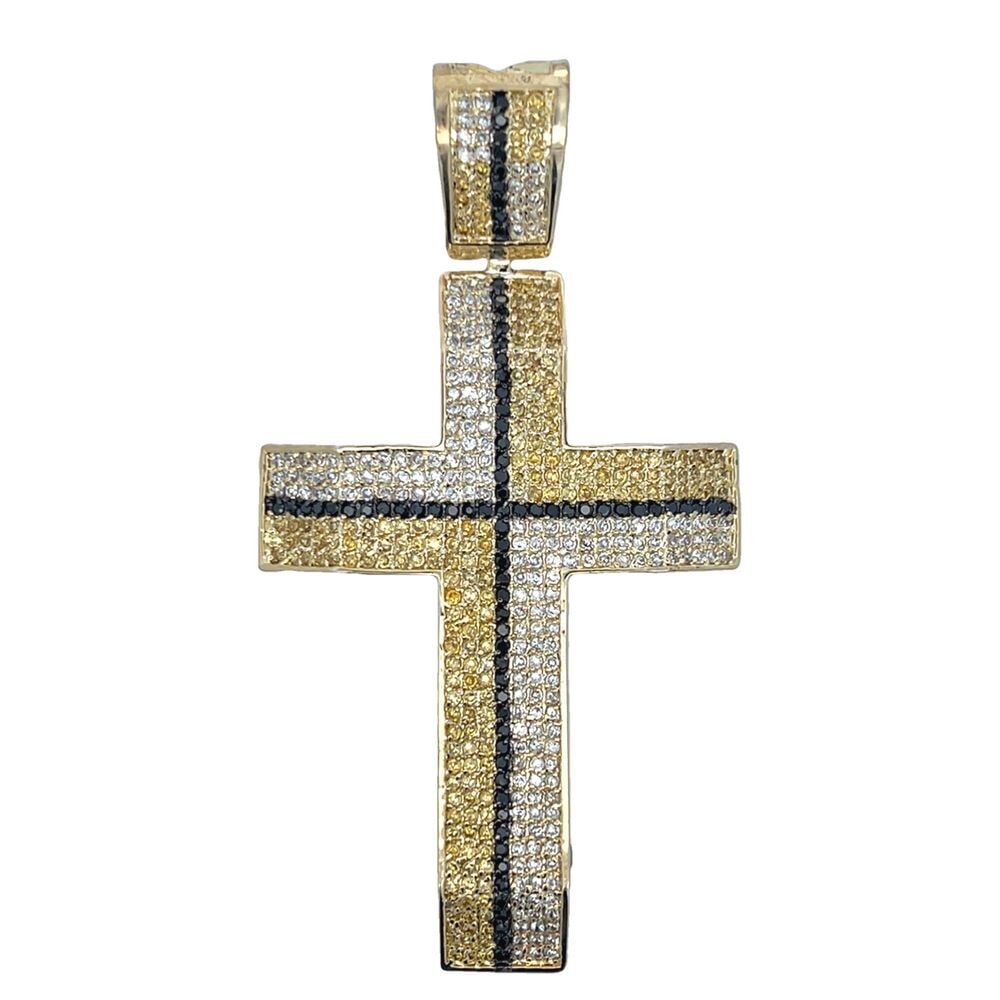 7 Row Blocked White Black & CZ Cross Iced Out Pendant HipHopBling