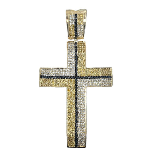 7 Row Blocked White Black & CZ Cross Iced Out Pendant HipHopBling