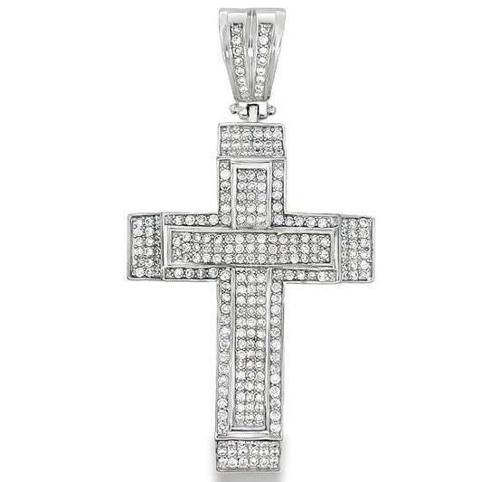 Layered Cross CZ Iced Out Pendant