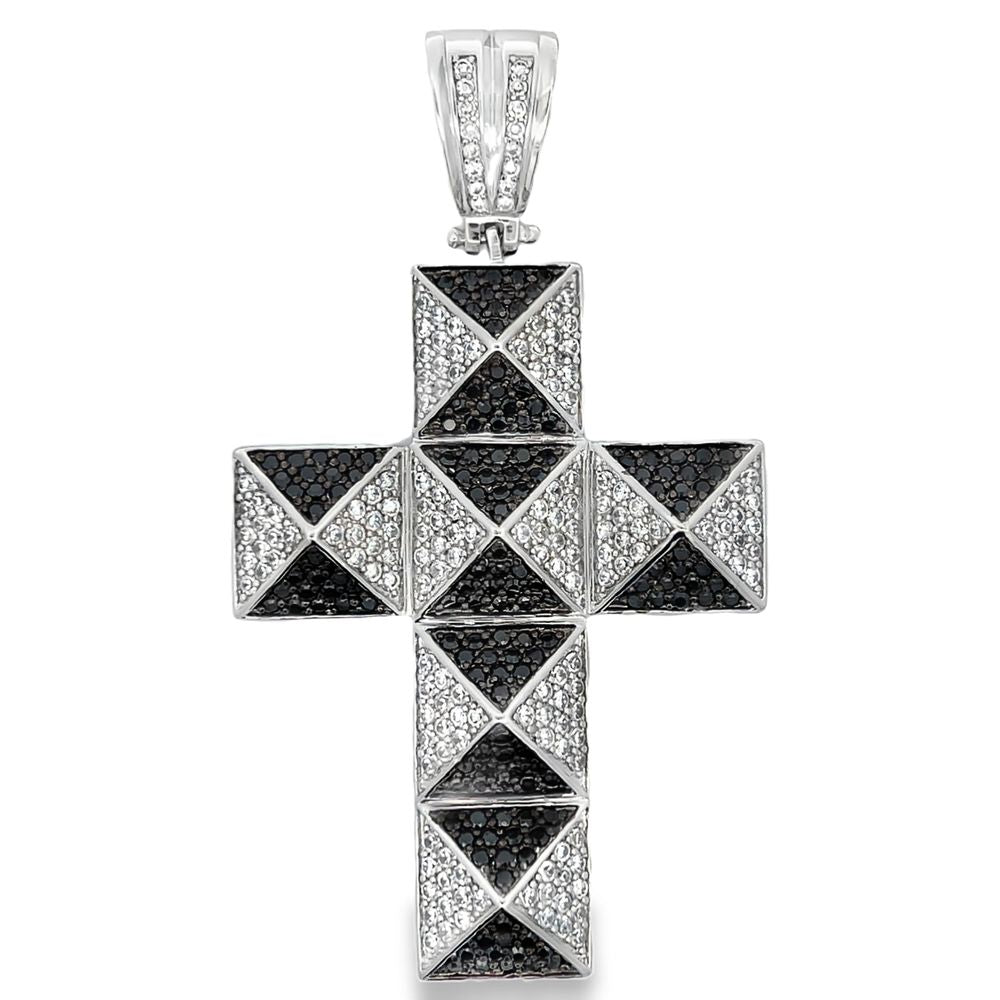 Pyramid Black & White Cross CZ Iced Out Pendant