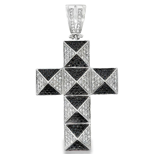 Pyramid Black & White Cross CZ Iced Out Pendant