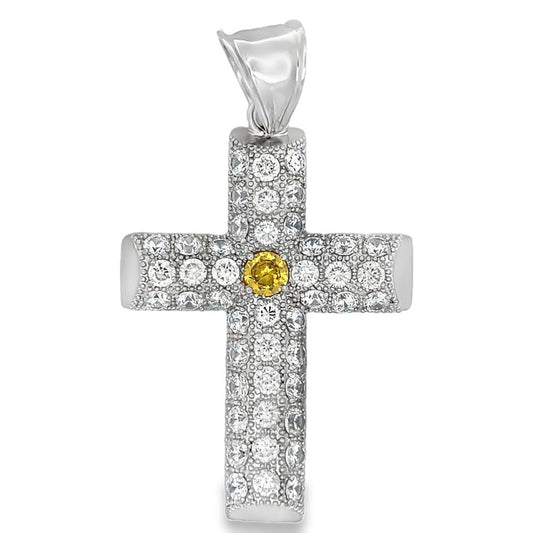 Log Cross CZ Iced Out Pendant