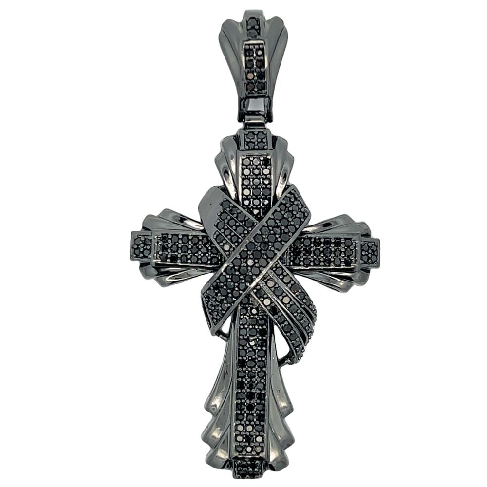 All Black Fancy X Cross CZ Iced Out Pendant HipHopBling