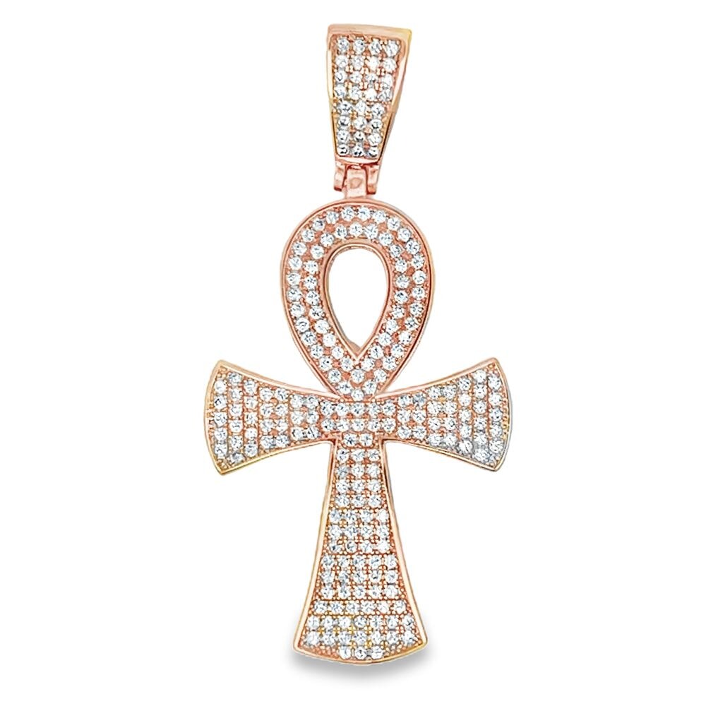 Ankh Cross Rose Gold Pave CZ Iced Out Pendant HipHopBling