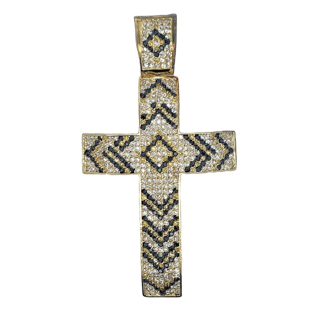 Arrow White Black & Yellow CZ Cross Iced Out Pendant HipHopBling