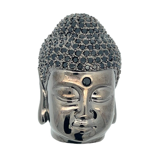 Black 3D Buddha Head CZ Iced Out Pendant HipHopBling