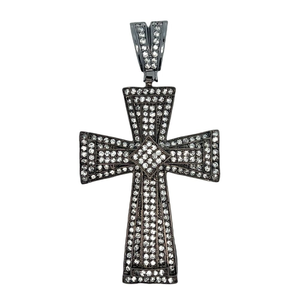 Black Ax Cross CZ Iced Out Pendant HipHopBling