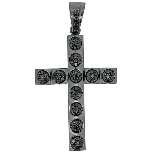 Black Block Cluster Tennis Cross CZ Iced Out Pendant HipHopBling