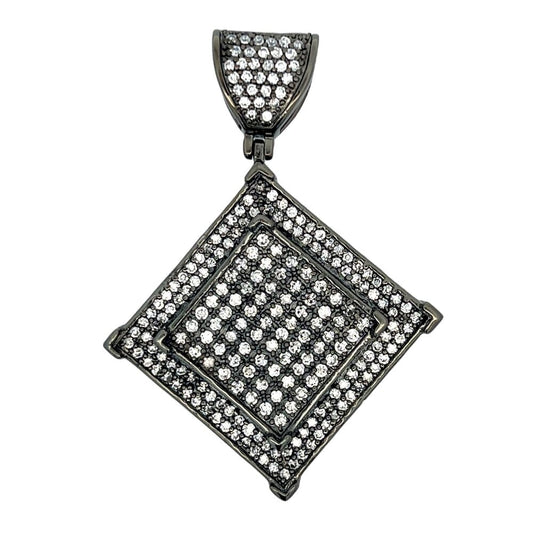 Black Double Square CZ Iced Out Pendant HipHopBling