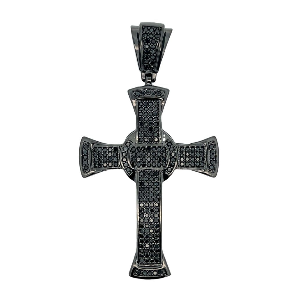 Black on Black Fancy Cross CZ Iced Out Pendant HipHopBling