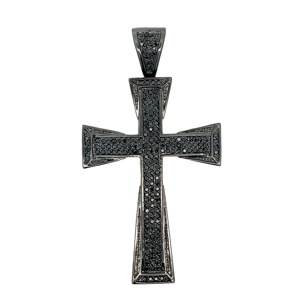 Black on Black Tapered Cross CZ Iced Out Pendant HipHopBling