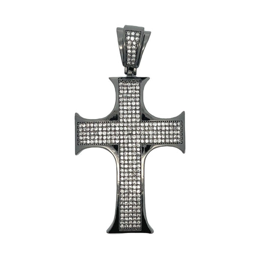 Black Pointy Edges CZ Cross Iced Out Pendant HipHopBling