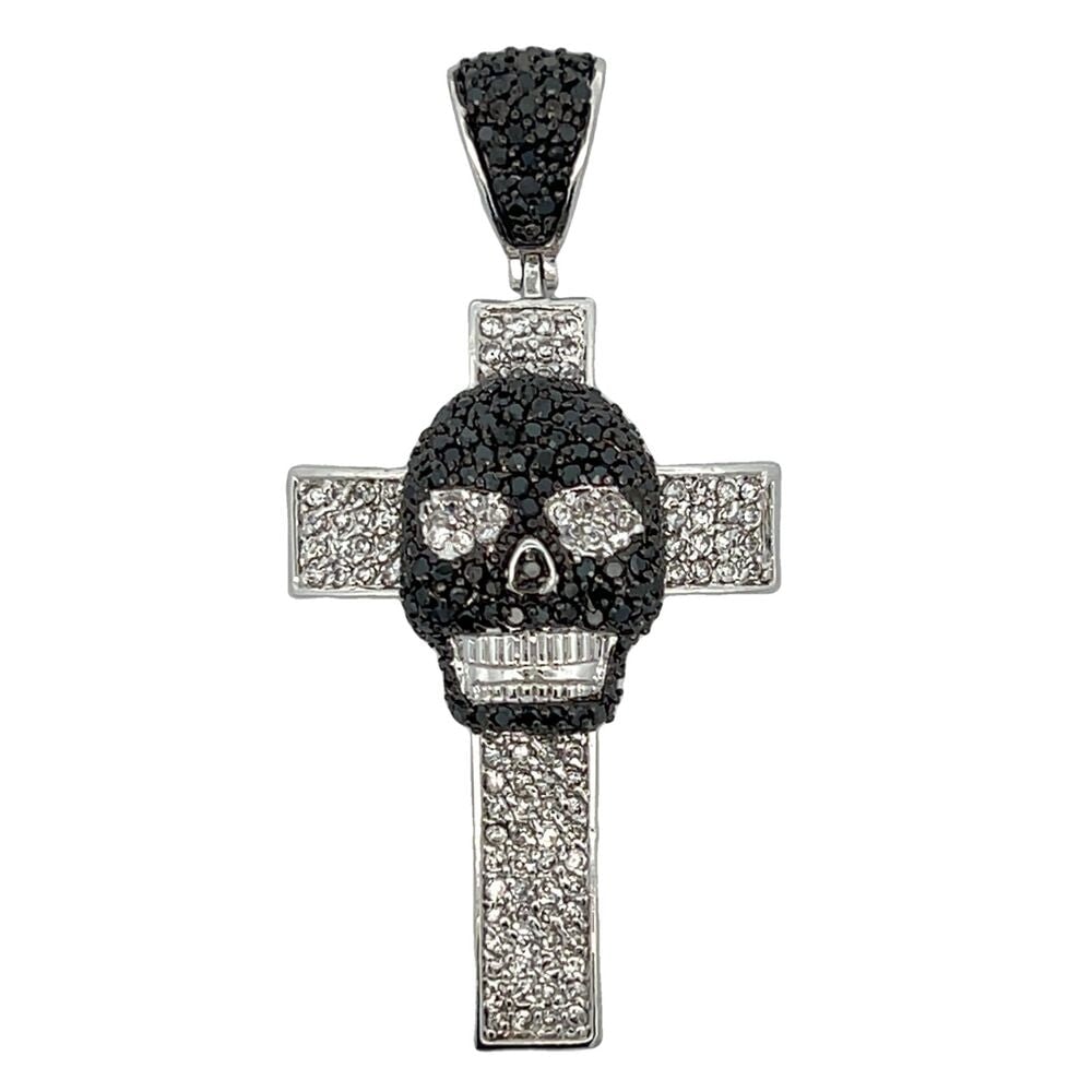 Black Skull Cross CZ Iced Out Pendant HipHopBling