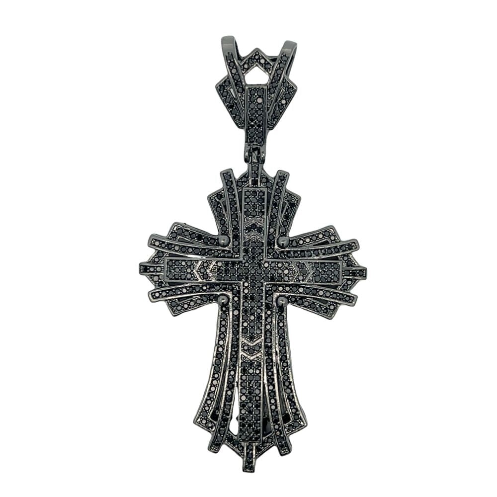 Black Stringy Cross CZ Iced Out Pendant HipHopBling