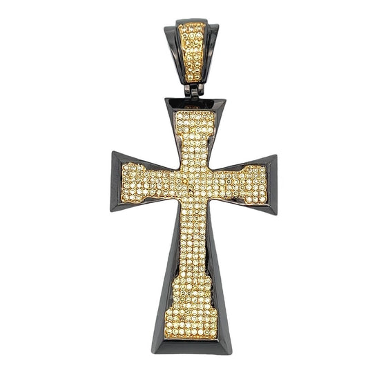 Black Tapered Cross Canary Yellow CZ Iced Out Pendant HipHopBling