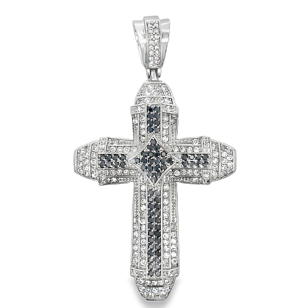 Black & White Cross CZ Iced Out Pendant HipHopBling