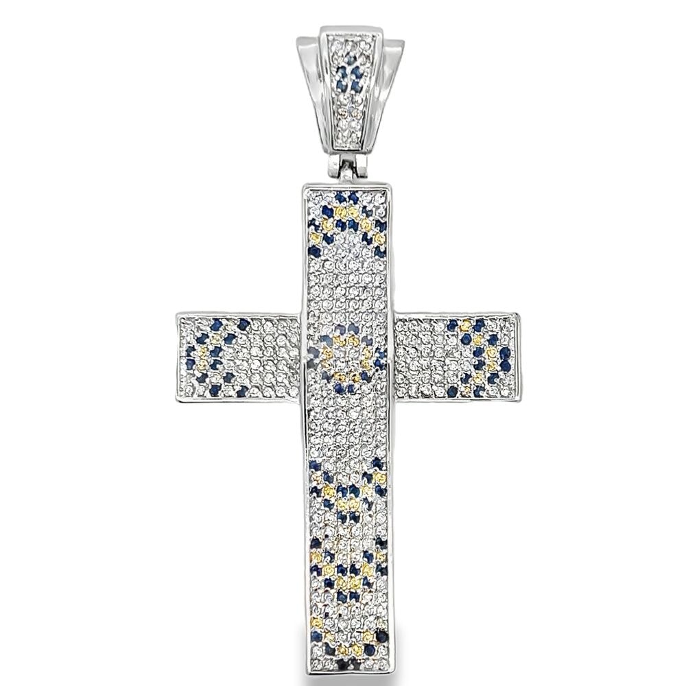 Black & Yellow Arrow CZ Iced Out Cross Pendant HipHopBling