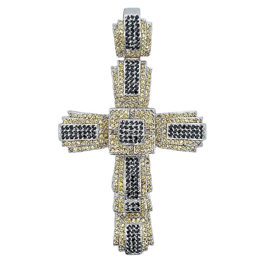 Black & Yellow Chunky Cross CZ Iced Out Pendant HipHopBling