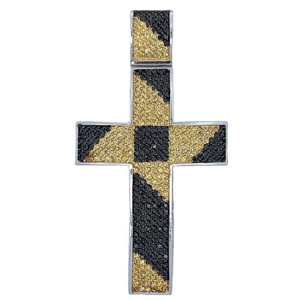 Black & Yellow Cross CZ Iced Out Pendant HipHopBling