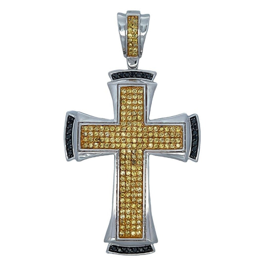 Clean Black & Yellow Cross CZ Iced Out Pendant HipHopBling