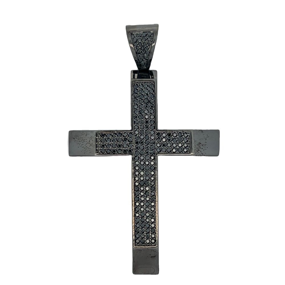 Clean Polished 4 Row Black Cross CZ Iced Out Pendant HipHopBling