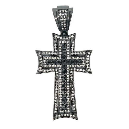 Concave Taper Cross Black & White CZ Iced Out Pendant HipHopBling