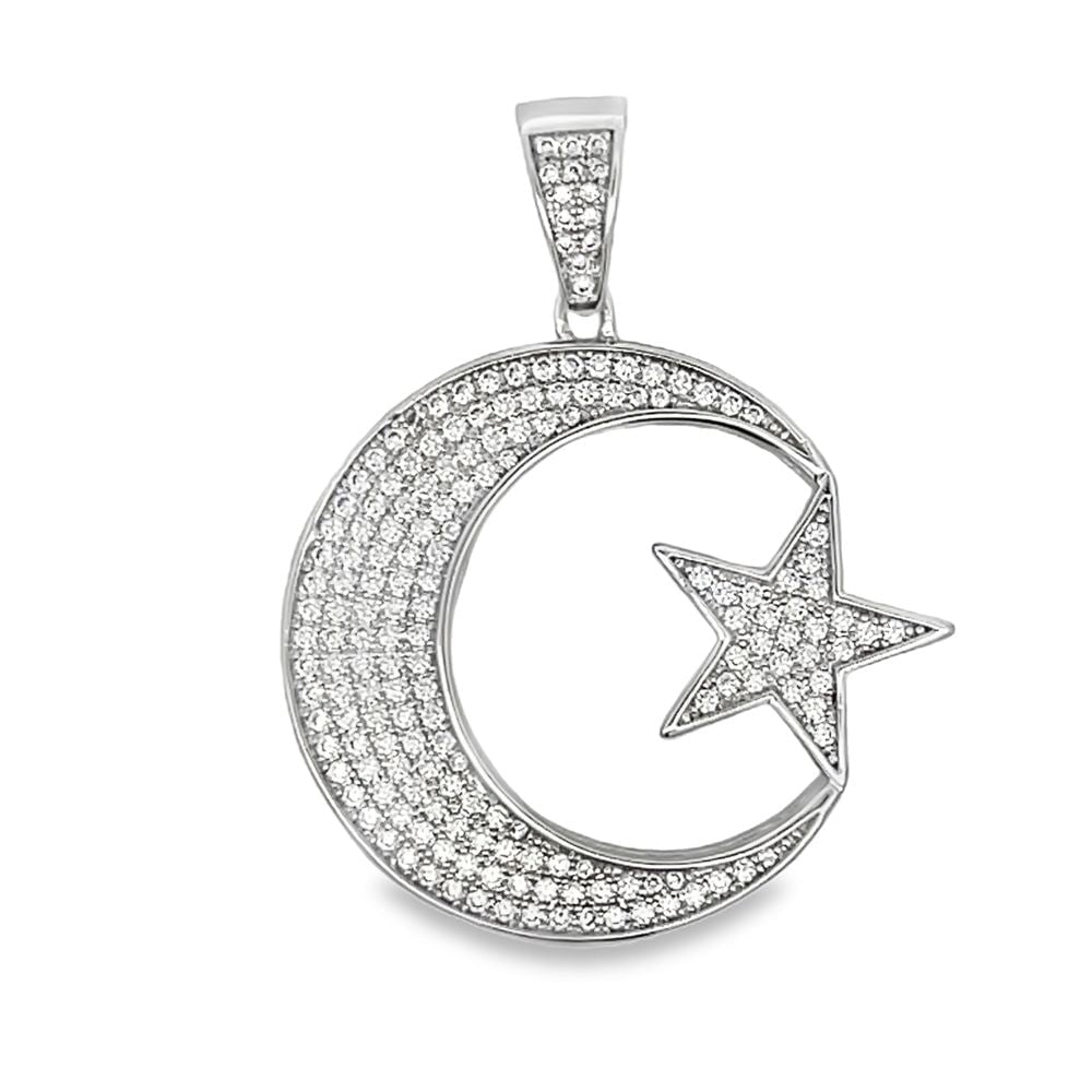 Crescent Moon Star CZ Iced Out Pendant HipHopBling