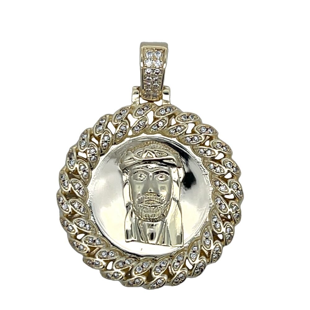 Cuban Jesus Piece Medallion CZ Iced Out Pendant HipHopBling