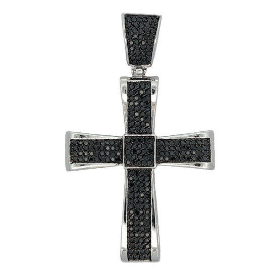 Curvy Cross Black CZ Iced Out Pendant HipHopBling