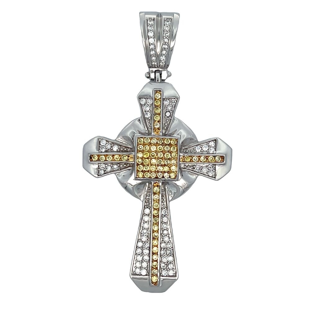 Custom Cross Canary & White CZ Iced Out Pendant HipHopBling